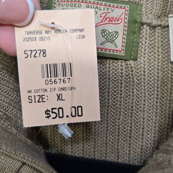 Leelanau Trail Cardigan Sweater XL Cotton Full Zip Rib Knit Mock Neck Military - Picture 8 of 9